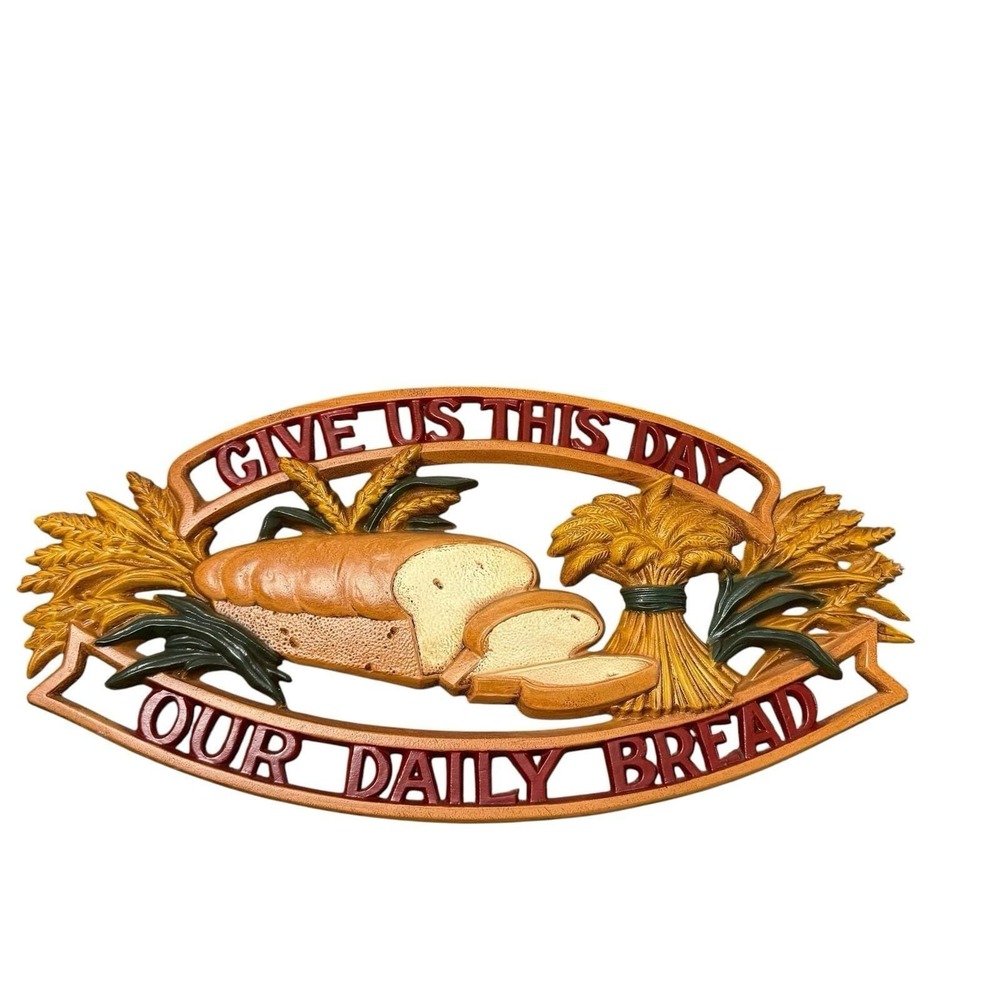 Vintage 1960s Sexton Give Us This Day Our Daily Bread Cast Metal Wall Hanging
